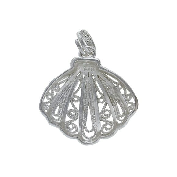 Sterling Silver 925 Wire Filigree Scallop Sea Shell Charm Pendant - Picture 2 of 4